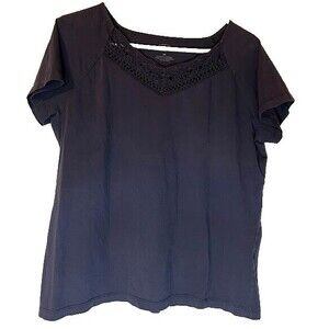 Talbots Normcore Bohochic Navy Blue Crocheted Detail V-Neck Cap Sleeve Top Sz XL